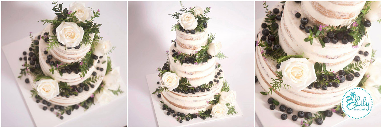 Drei Abbildungen einer Naked Wedding Cake Torte