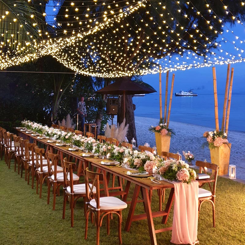Dinnertisch Hochzeit Beleuchtung